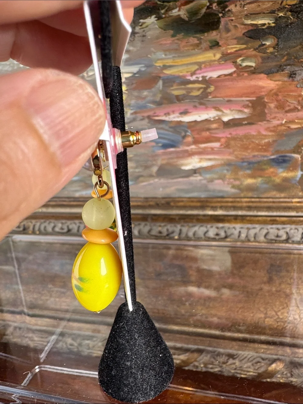 0593-Isaac‎ Mizrahi Yellow Floral Drop Earrings with Pearl Tops